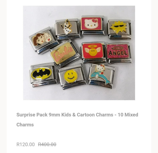 Surprise Pack 9mm Kids & Cartoon Charms -10mixed Charms