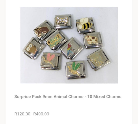 Surprise pack 9mm Animal Charms - 10 Mixed Charms