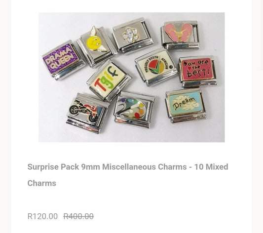 Surprise pack 9mm Miscellaneous charms - 10 mixed Charms
