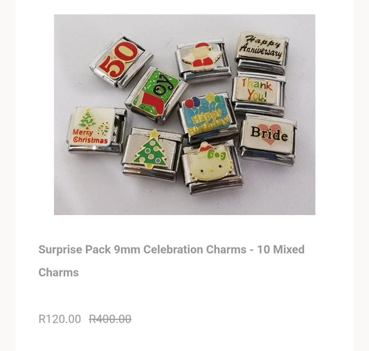 Surprise pack 9mm Celebration charms- 10 mixed Charms