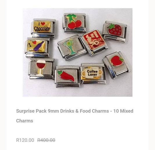 Surprise pack 9mm Drinks & Food Charms- 10 mixed Charms